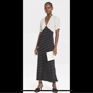 Target A New Day Black and White Polka Dot Satin Midi Dress